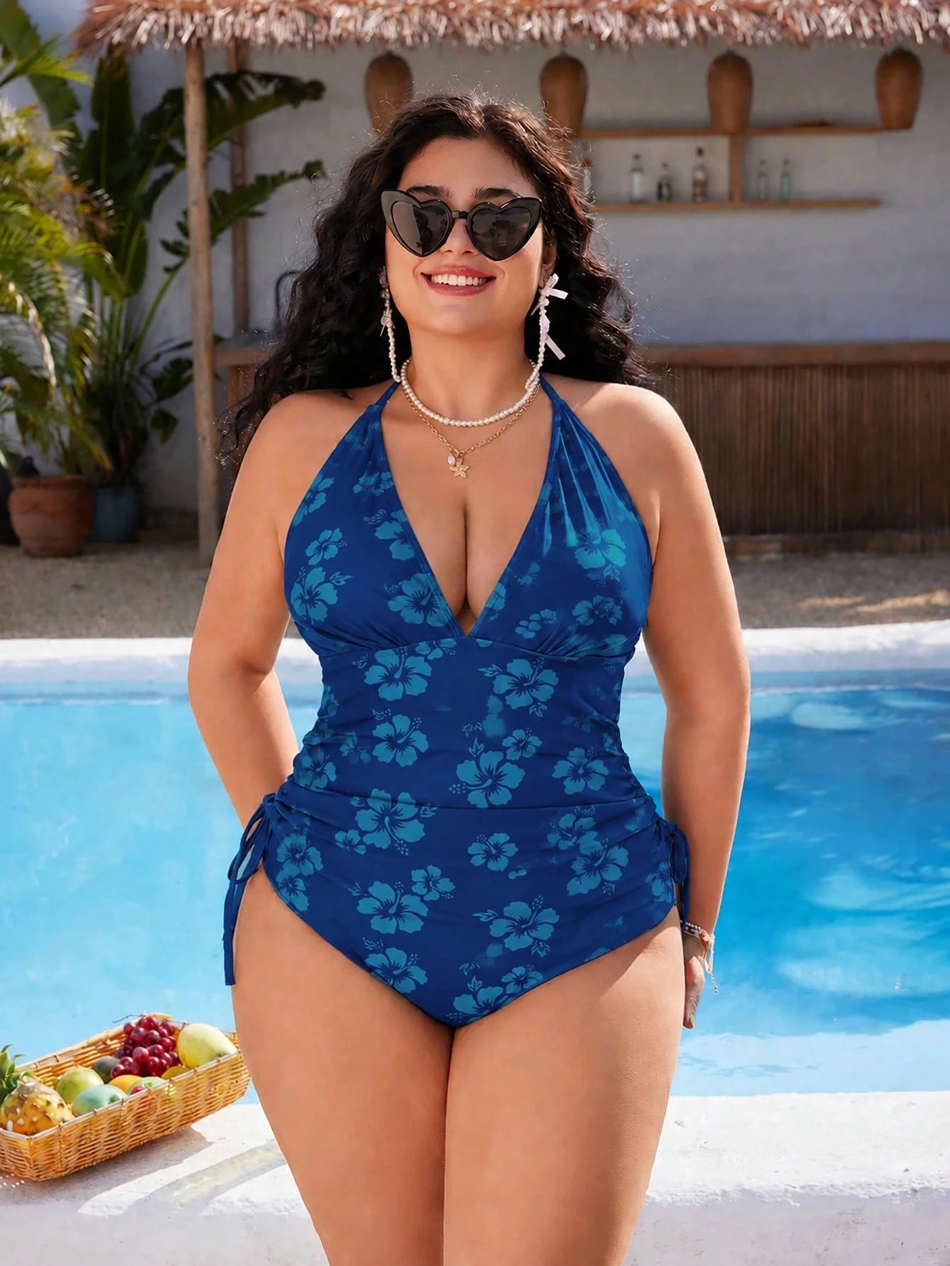 Swim Mod Plus Size Women's Sweet Girl Style Black & White Polka Dot Print Beach Vacation Tank Bikini Set