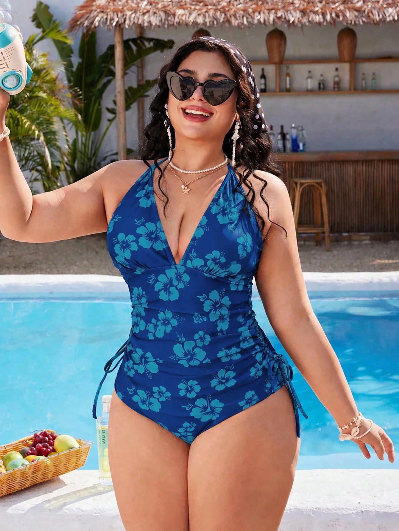 Swim Mod Plus Size Women's Sweet Girl Style Black & White Polka Dot Print Beach Vacation Tank Bikini Set