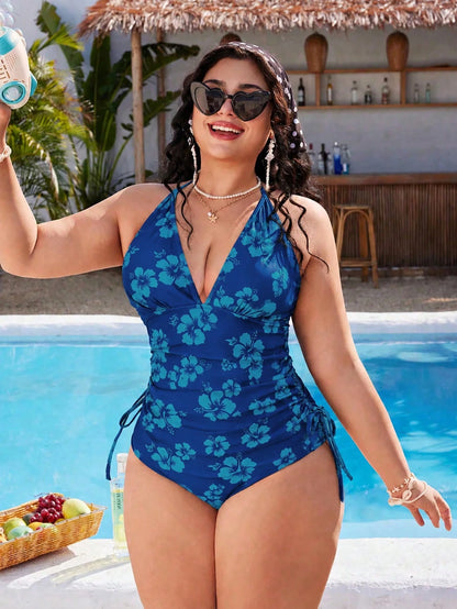 Swim Mod Plus Size Women's Sweet Girl Style Black & White Polka Dot Print Beach Vacation Tank Bikini Set