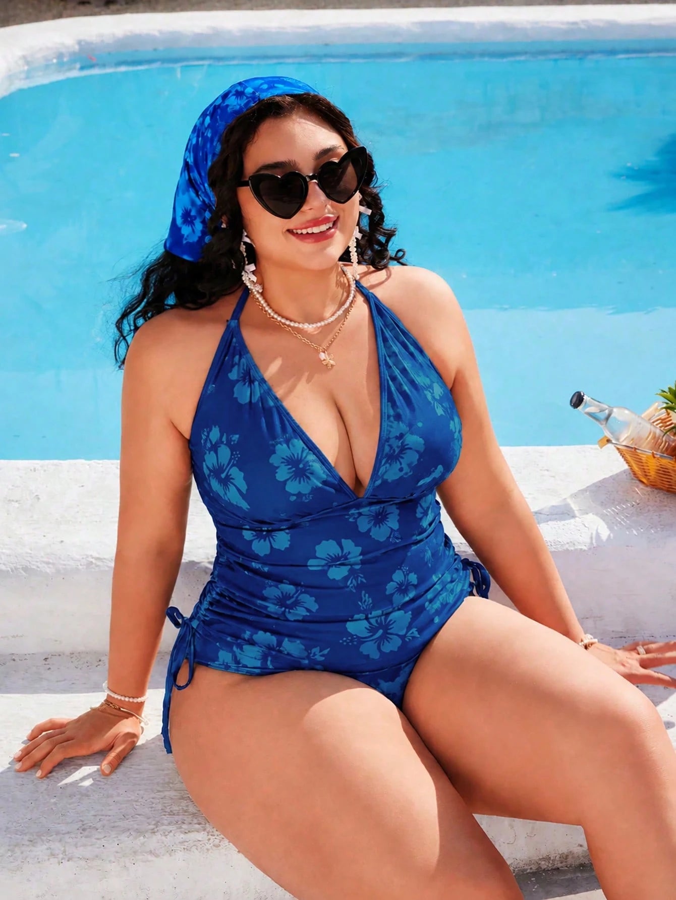 Swim Mod Plus Size Women's Sweet Girl Style Black & White Polka Dot Print Beach Vacation Tank Bikini Set
