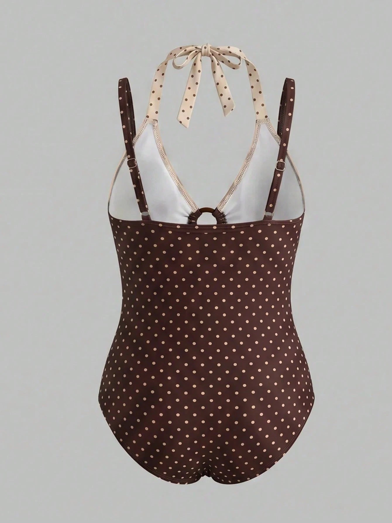Swim Mod Plus Size Women's Sweet Style Summer Beach Vacation Polka Dot One-Piece Swimsuit With 2 In 1 Design