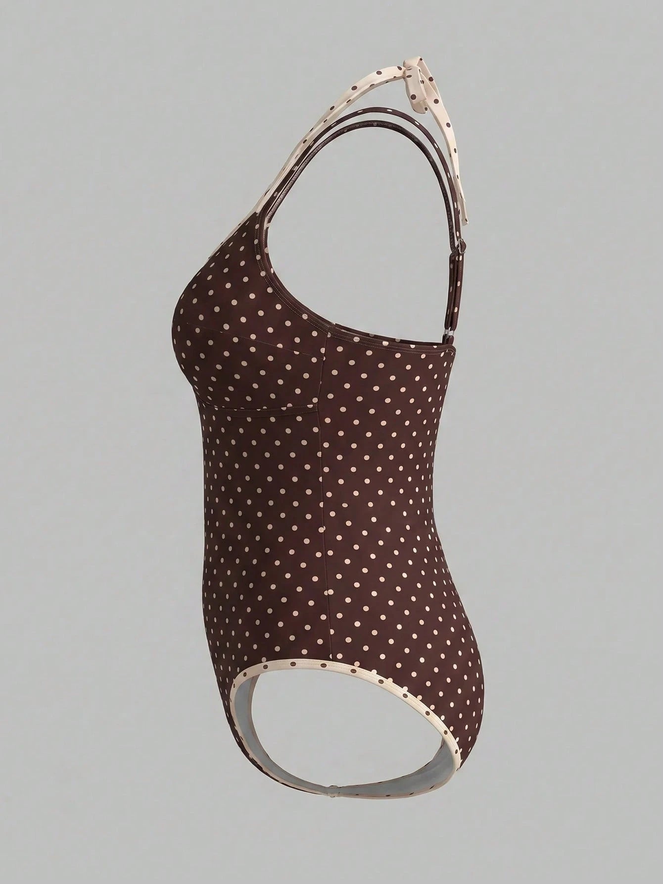 Swim Mod Plus Size Women's Sweet Style Summer Beach Vacation Polka Dot One-Piece Swimsuit With 2 In 1 Design