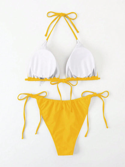 Swim Mod Summer Beach Plus Size Halter Triangle Tie Side Bikini Set