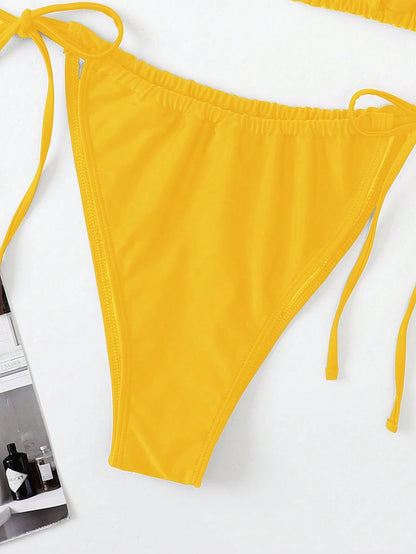 Swim Mod Summer Beach Plus Size Halter Triangle Tie Side Bikini Set