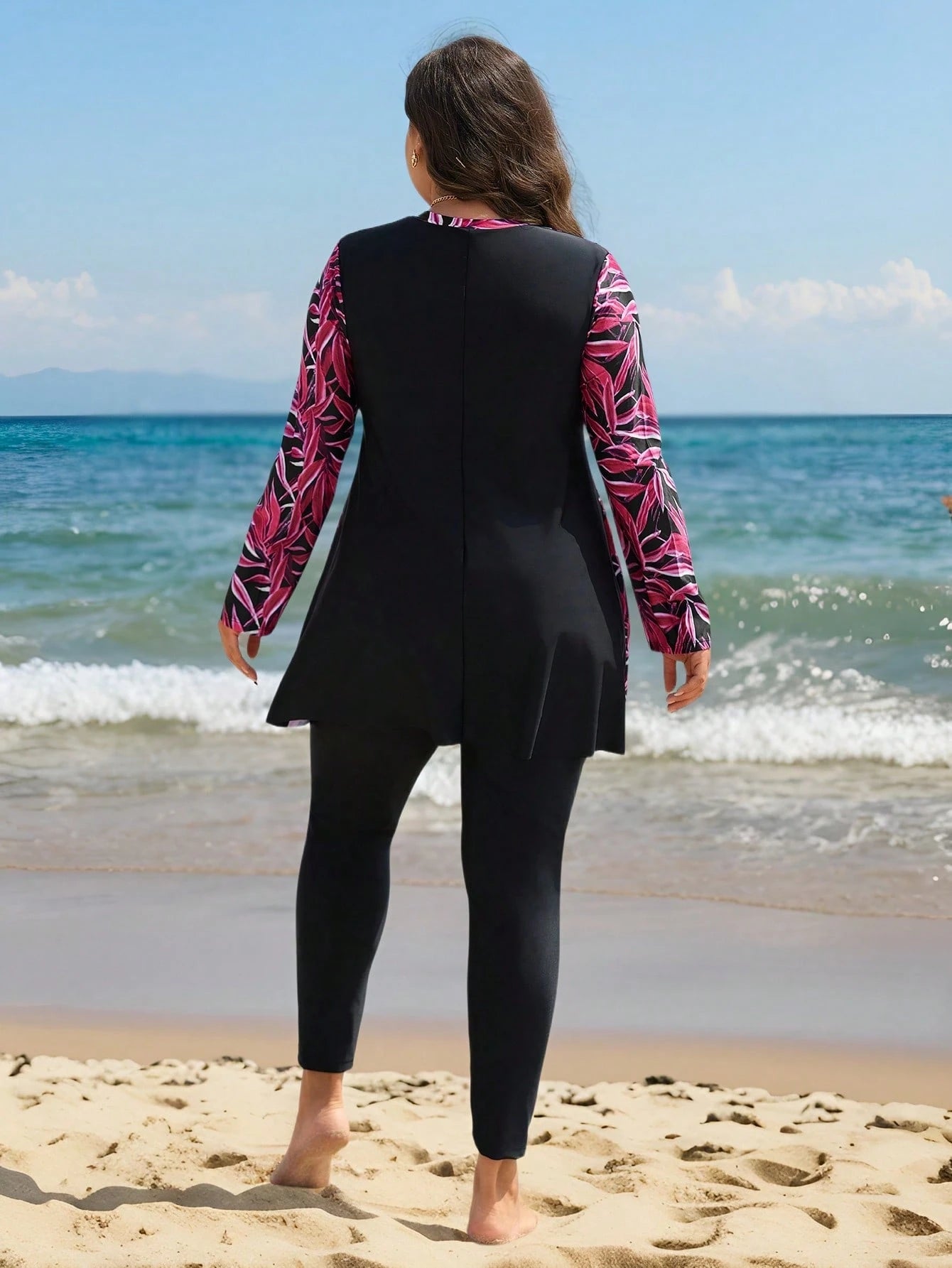 Swim Mulvari 2pcs Plus Size Women's Vacation Beach Burkini Swimwear Set For Summer