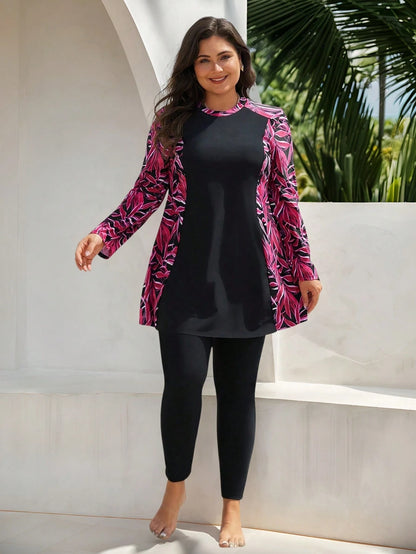Swim Mulvari 2pcs Plus Size Women's Vacation Beach Burkini Swimwear Set For Summer