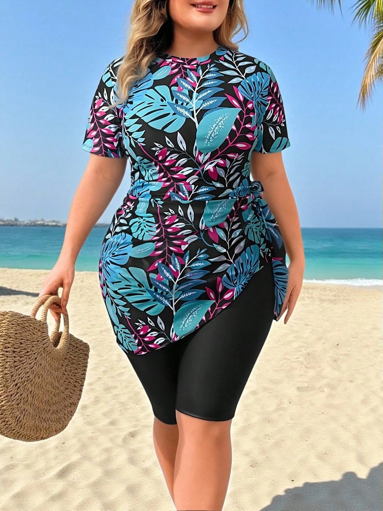 Swim Mulvari Plus Size Women Black White Burkini Swimwear Vacation Summer