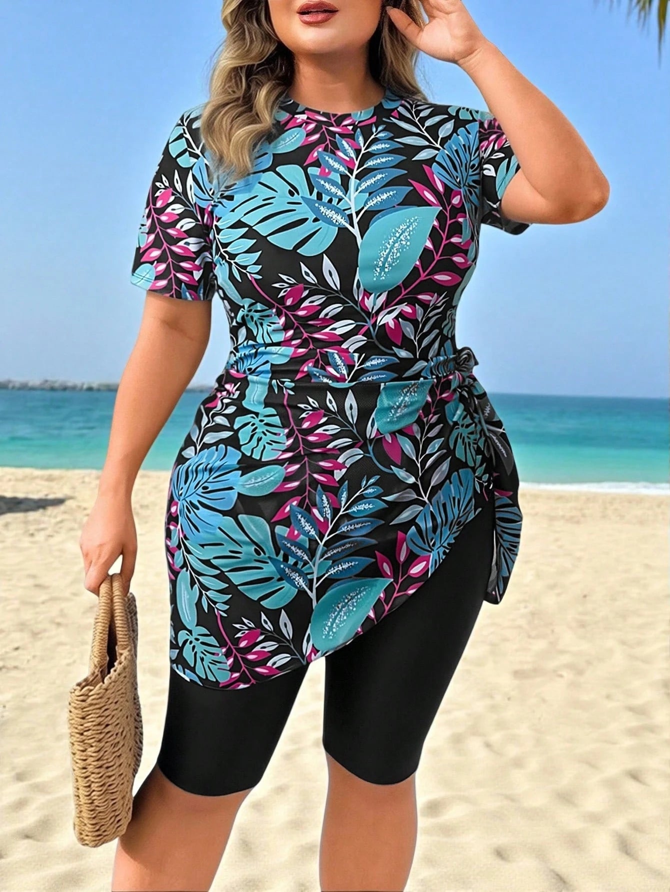Swim Mulvari Plus Size Women Black White Burkini Swimwear Vacation Summer