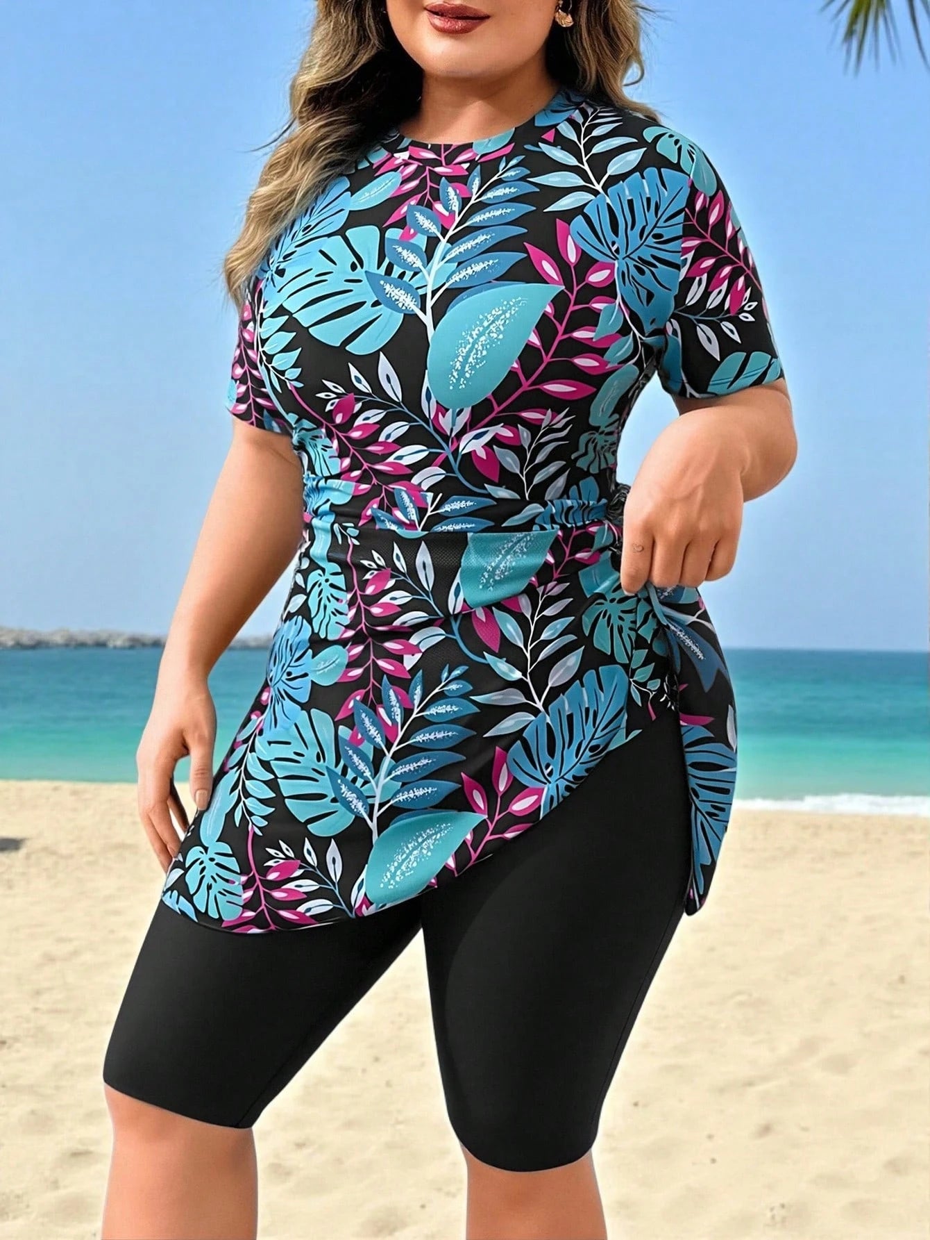 Swim Mulvari Plus Size Women Black White Burkini Swimwear Vacation Summer