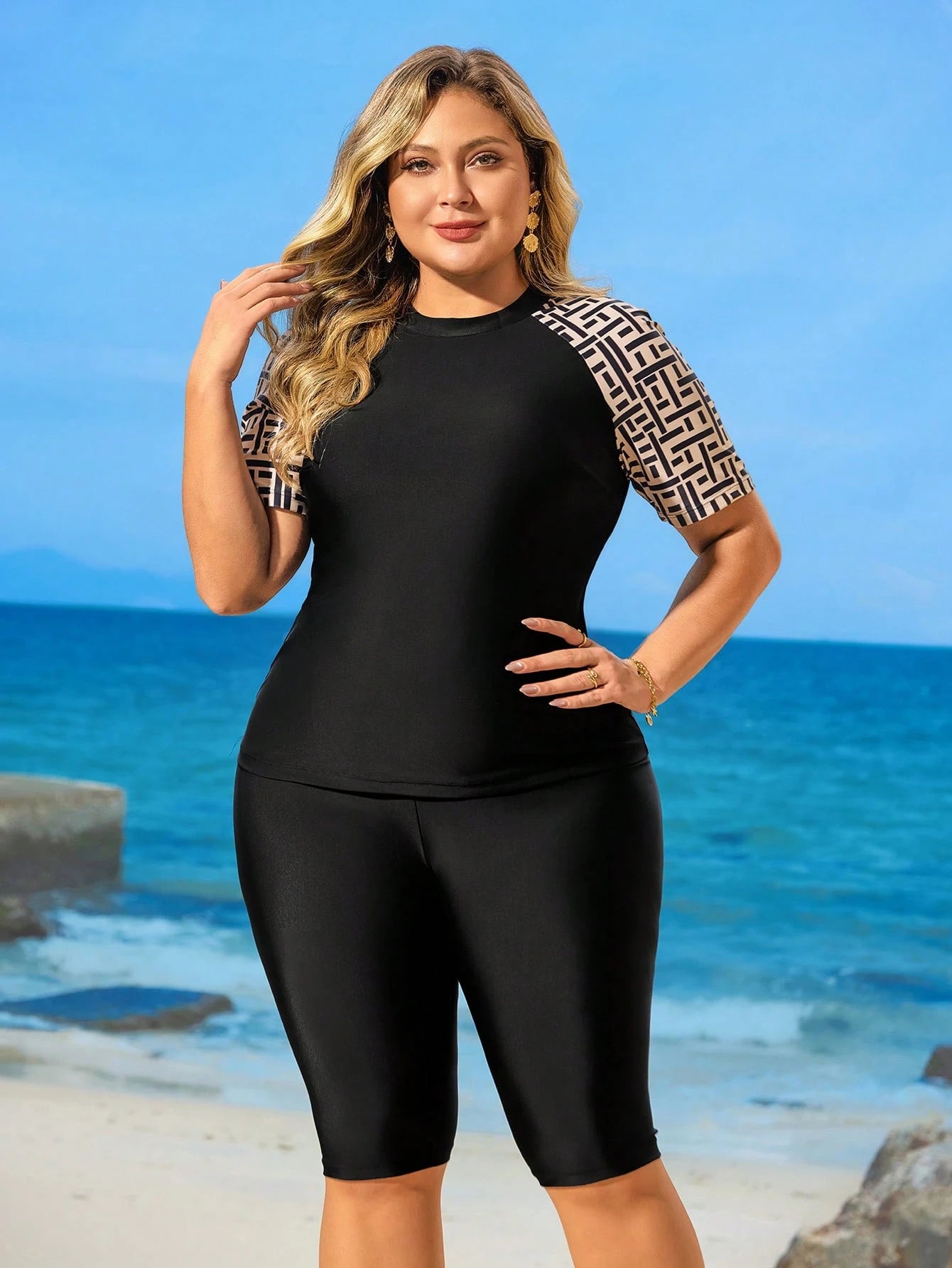 Swim Mulvari Plus Size Women Conservative Short Sleeve Zipper Front Split Piece Modest Burkini Swimsuit,Bikini Set,Vacation Outfits Woman For Summer