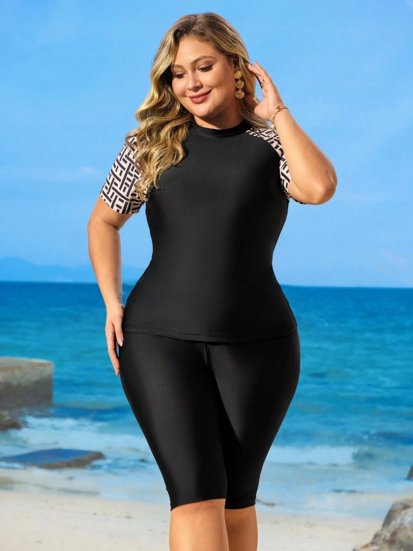 Swim Mulvari Plus Size Women Conservative Short Sleeve Zipper Front Split Piece Modest Burkini Swimsuit,Bikini Set,Vacation Outfits Woman For Summer