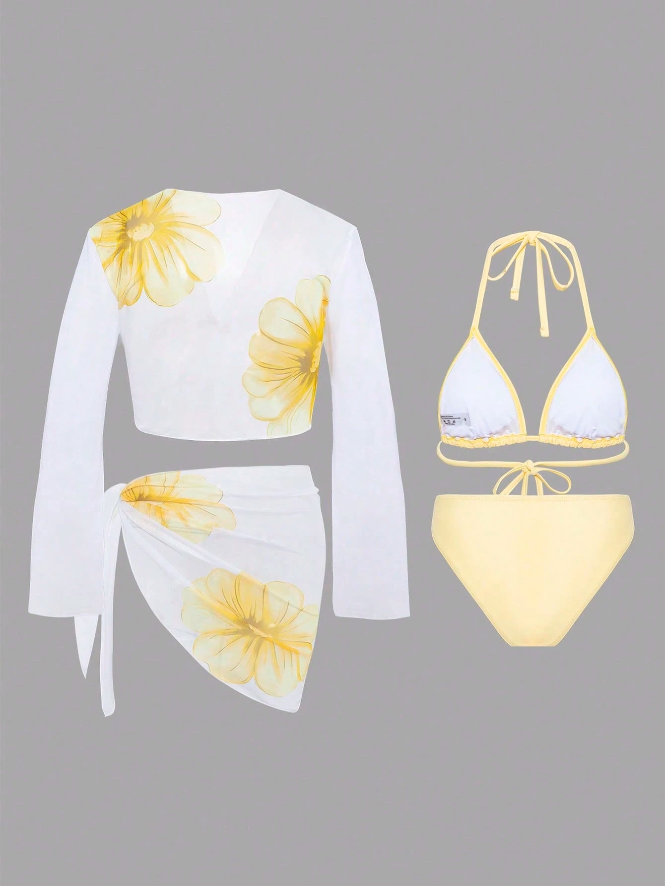 Swim Oasis 4pcs/Set Women Floral Print Swimwear & Beach Outfit, Summer