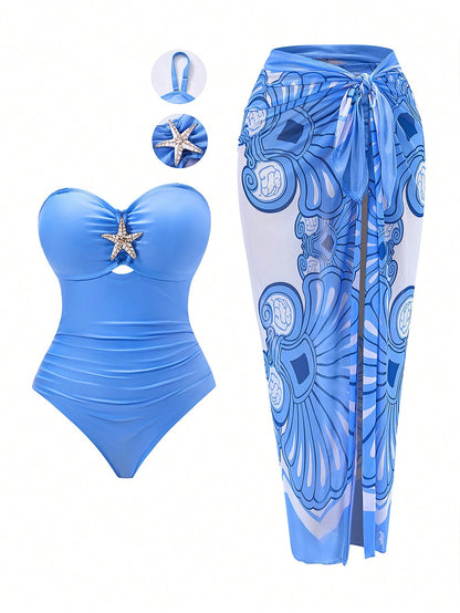 Swim Oasis Plus Size One-Piece Casual Vacation Chiffon Skirt Style Two Pieces Swimsuit