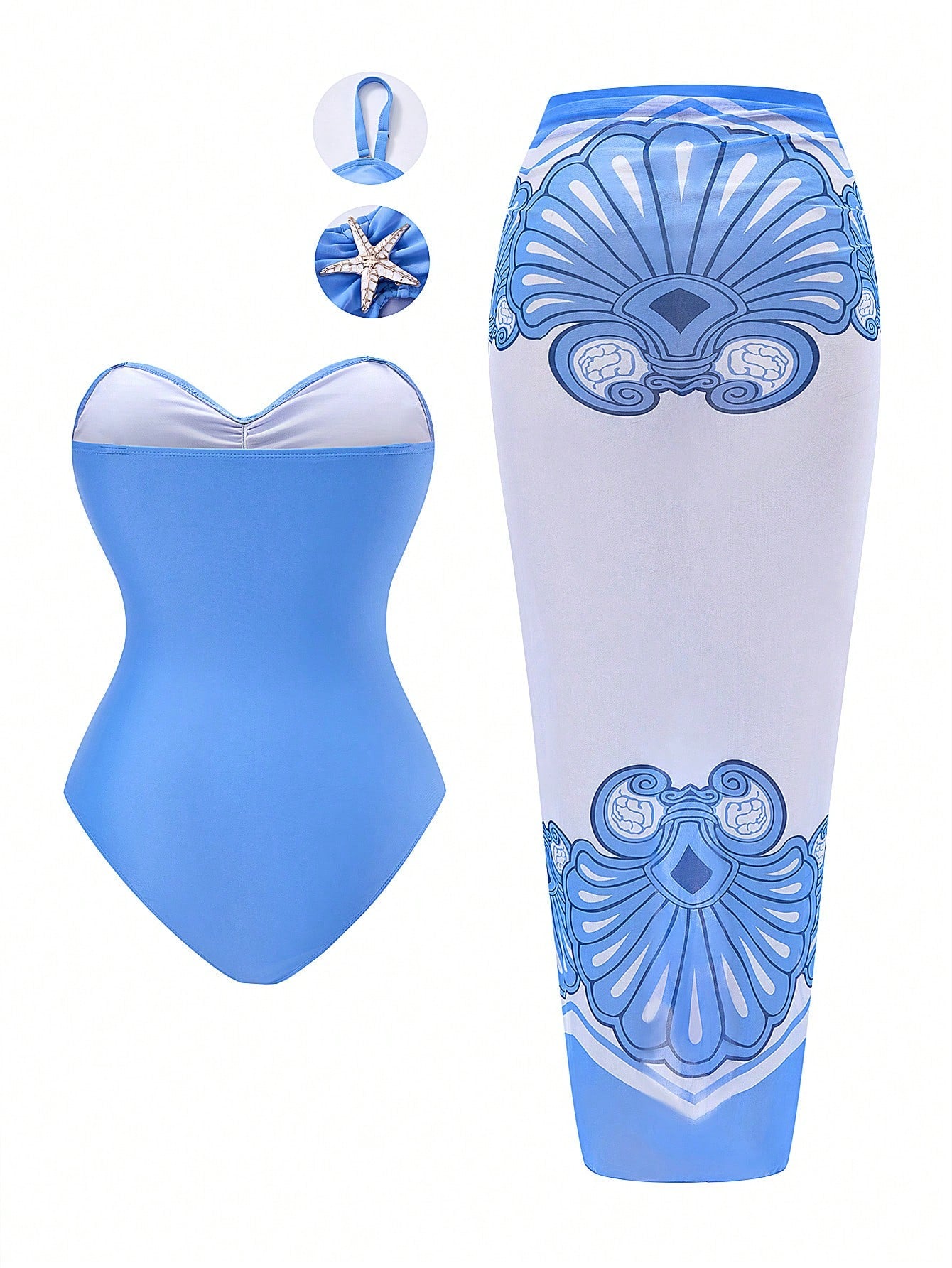 Swim Oasis Plus Size One-Piece Casual Vacation Chiffon Skirt Style Two Pieces Swimsuit