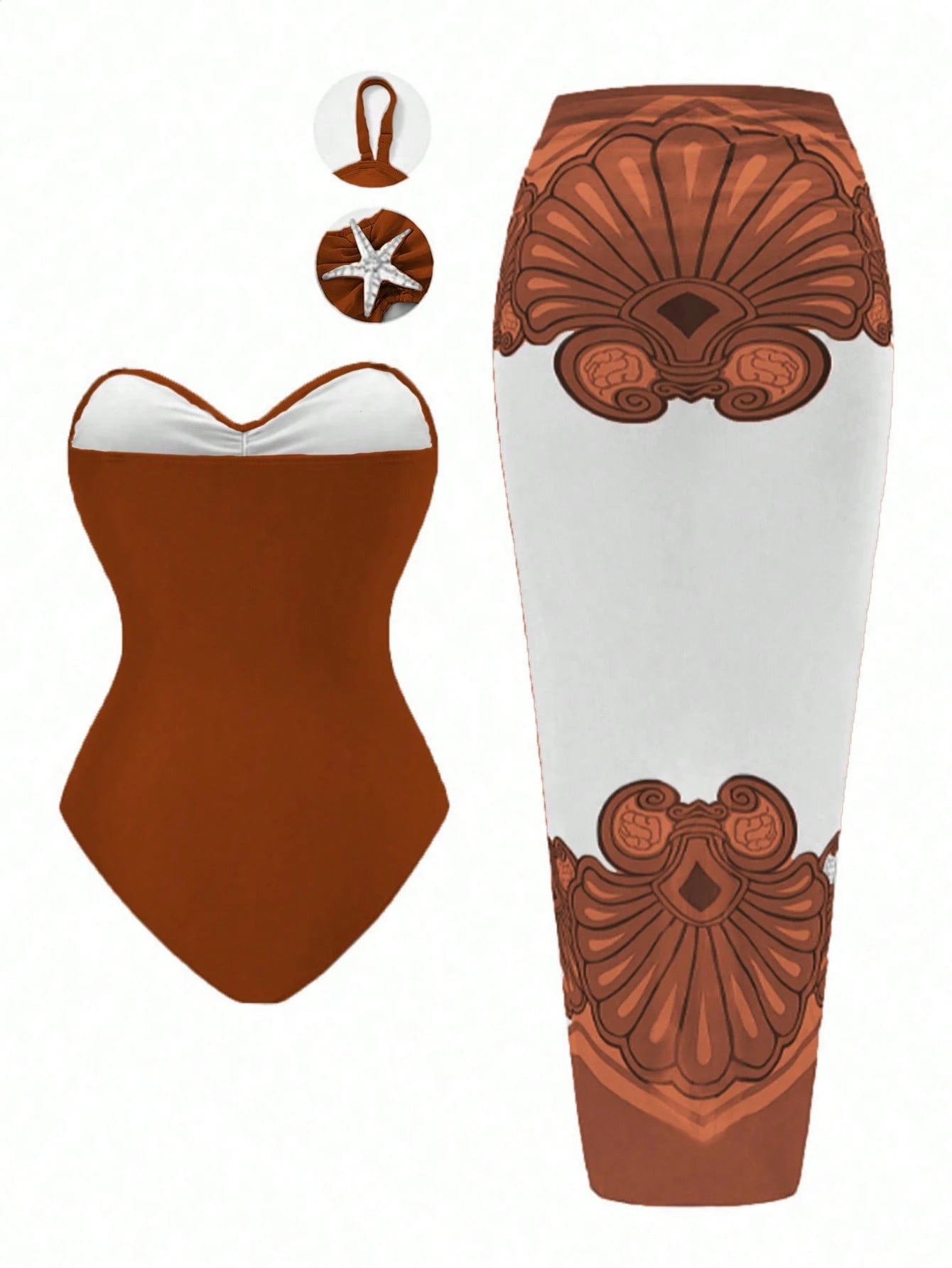 Swim Oasis Plus Size One-Piece Casual Vacation Chiffon Skirt Style Two Pieces Swimsuit
