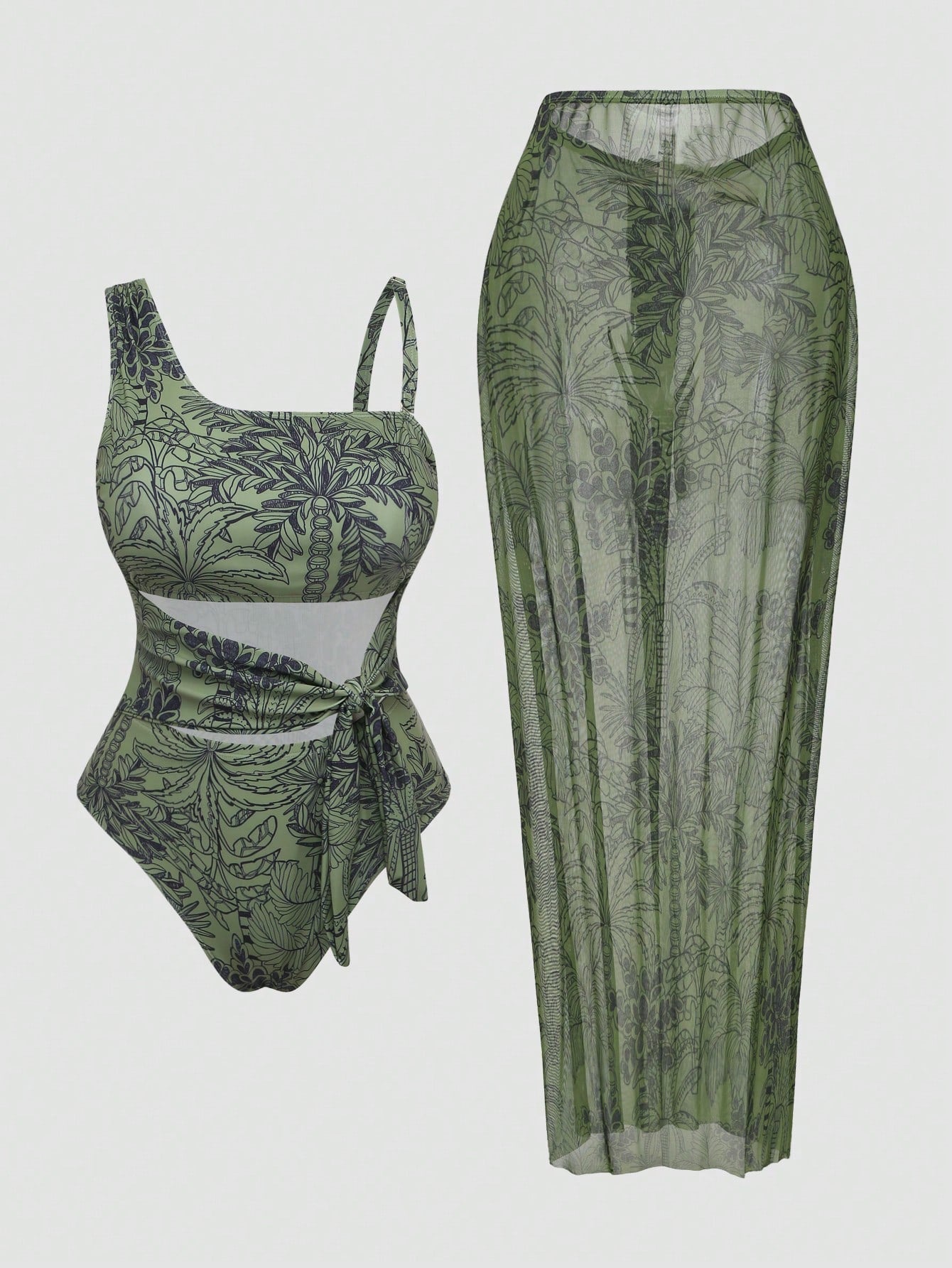 Swim Oasis Plus Size Vacation Style Tankini Swimsuit Set With Sarong Skirt, High Waist Tie Strap Floral Print Swimwear For Beach, Hot Summer Sexy