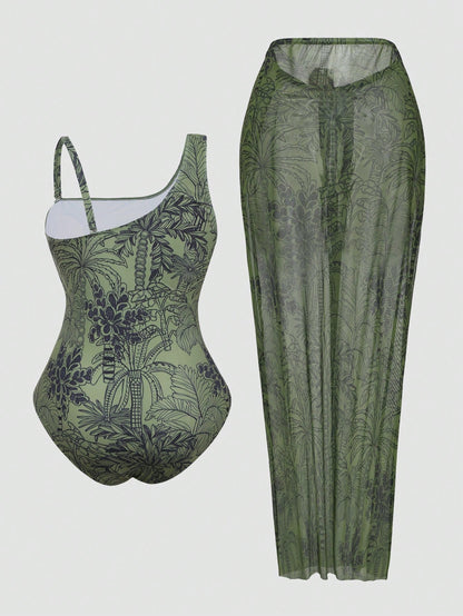 Swim Oasis Plus Size Vacation Style Tankini Swimsuit Set With Sarong Skirt, High Waist Tie Strap Floral Print Swimwear For Beach, Hot Summer Sexy