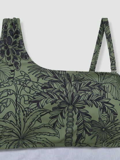 Swim Oasis Plus Size Vacation Style Tankini Swimsuit Set With Sarong Skirt, High Waist Tie Strap Floral Print Swimwear For Beach, Hot Summer Sexy