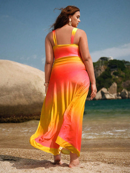 Swim Oasis Plus Size Women 2pcs Gradient Ruched One-Piece Swimsuit