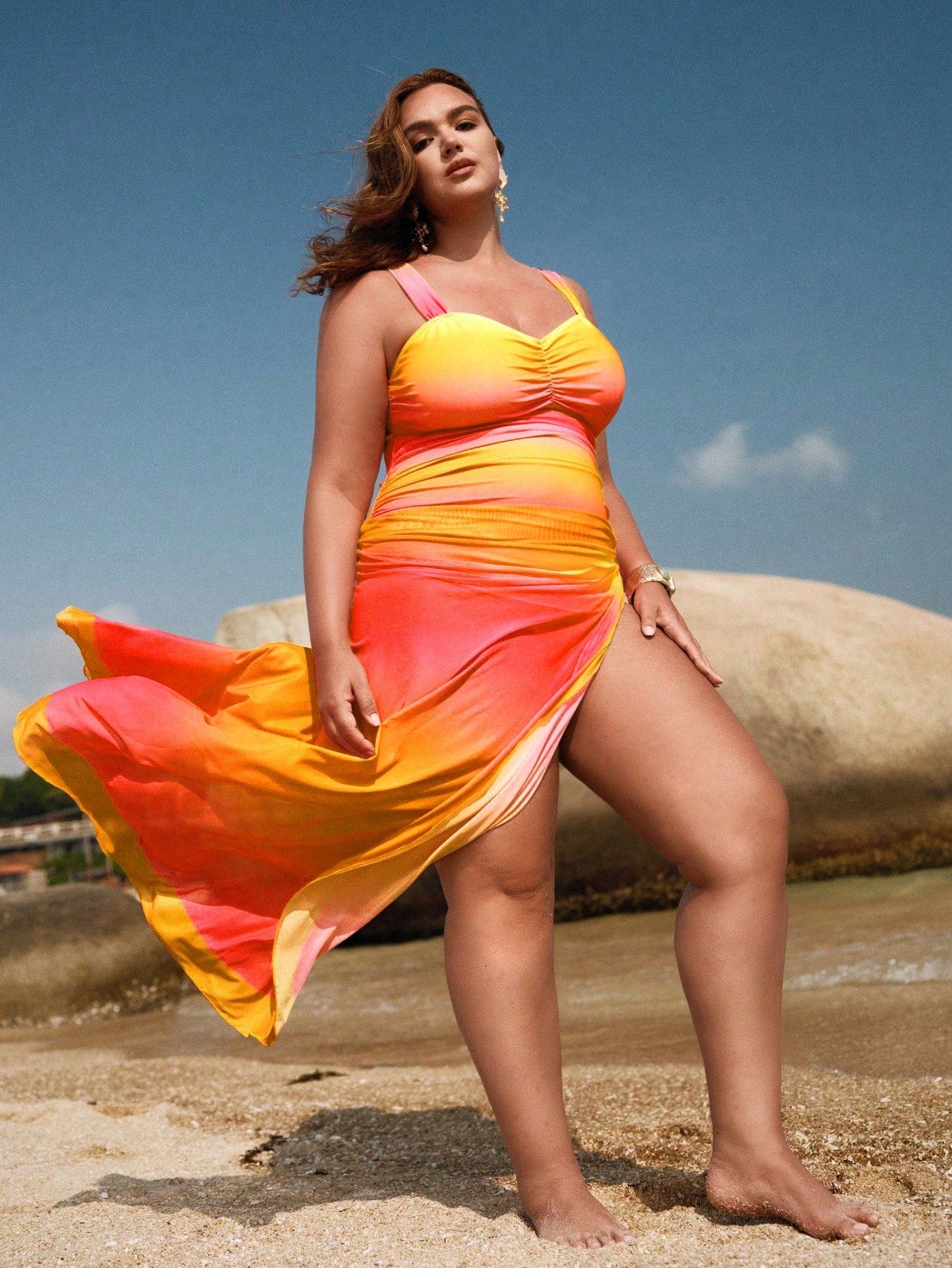 Swim Oasis Plus Size Women 2pcs Gradient Ruched One-Piece Swimsuit