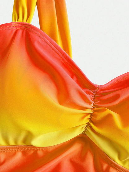 Swim Oasis Plus Size Women 2pcs Gradient Ruched One-Piece Swimsuit