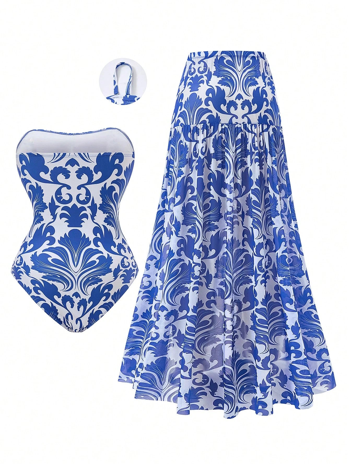 Swim Oasis Plus Size Women Swimsuit, Casual Beach Resort High-End Placement Print Adjustable Strap Tankini Two Pieces Set