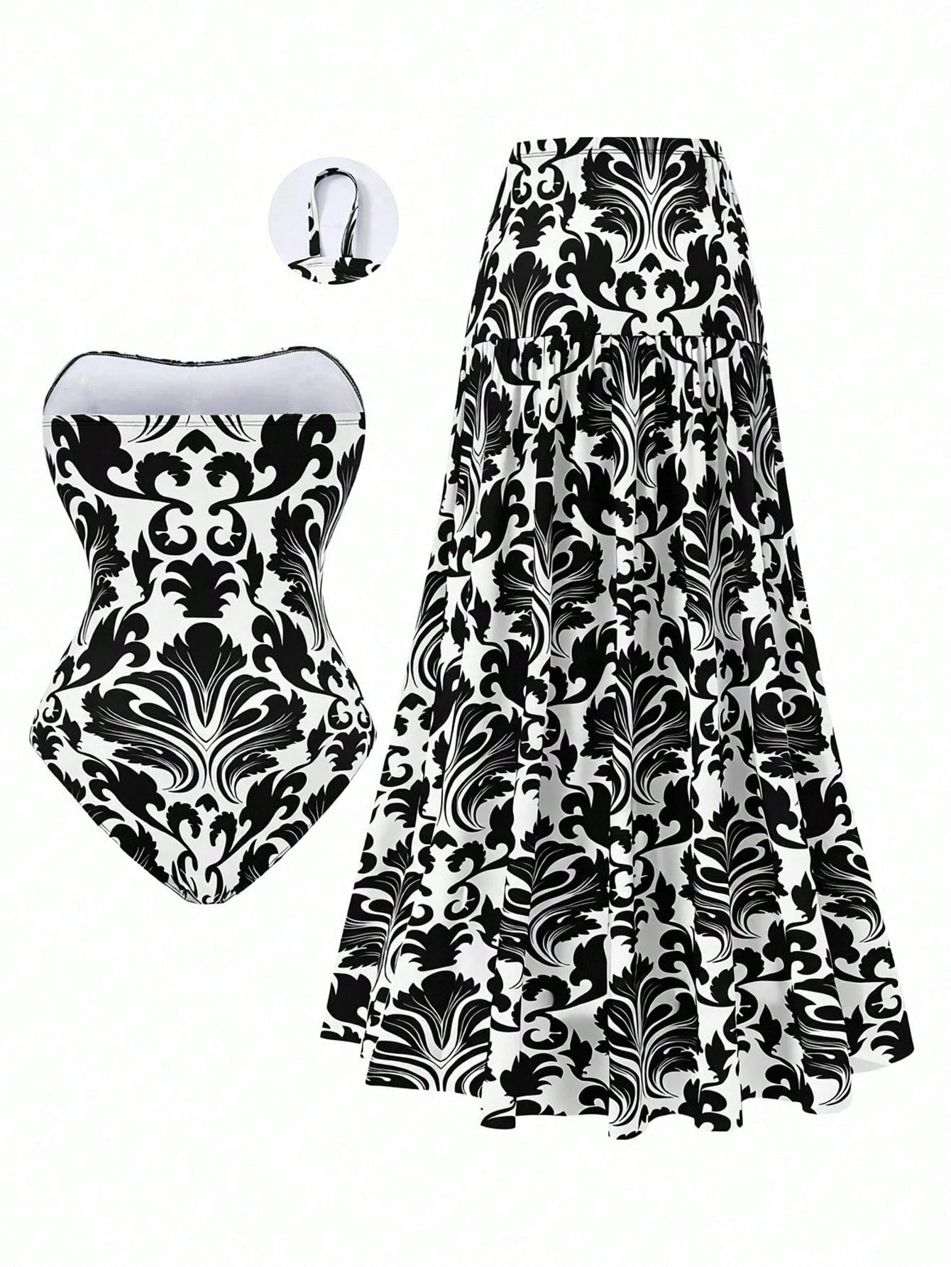 Swim Oasis Plus Size Women Swimsuit, Casual Beach Resort High-End Placement Print Adjustable Strap Tankini Two Pieces Set