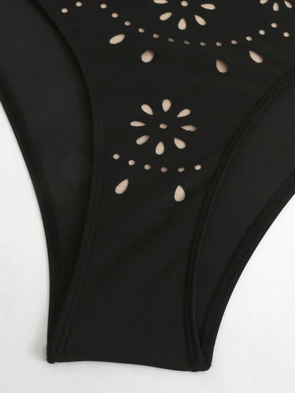 Swim Oasis Solid Color Hollow-Cut Spaghetti Strap Women's One-Piece Hollow Petal Hem Skirt High-End Set