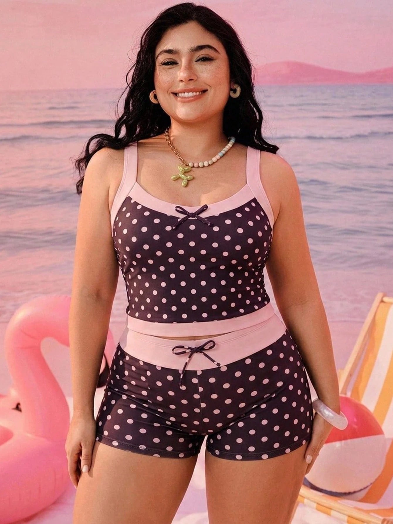 Swim SPRTY Plus Size Women Random Printed Polka Dot Sports Surfing Shorts Beach Vacation Summer