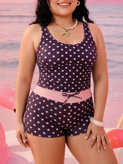 Swim SPRTY Plus Size Women Random Printed Polka Dot Sports Surfing Shorts Beach Vacation Summer