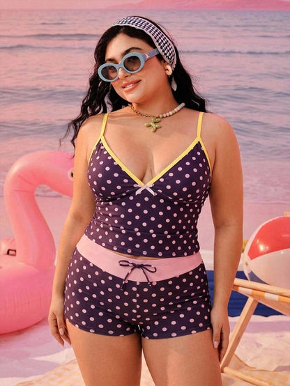 Swim SPRTY Plus Size Women Random Printed Polka Dot Sports Surfing Shorts Beach Vacation Summer