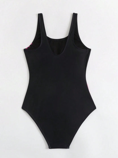 Swim SPRTY Summer Beach Women Splice Holiday Wear One-Piece Swimsuit