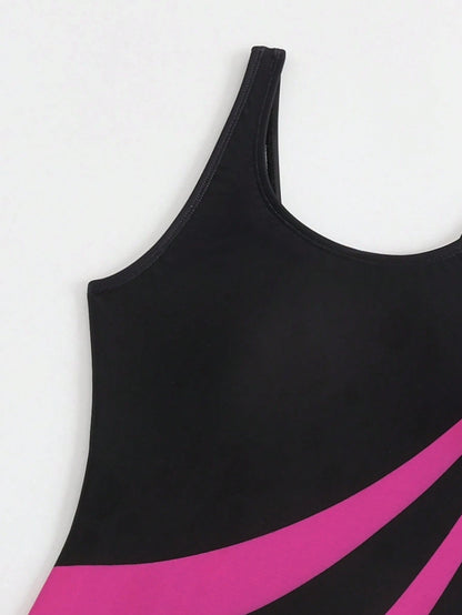 Swim SPRTY Summer Beach Women Splice Holiday Wear One-Piece Swimsuit