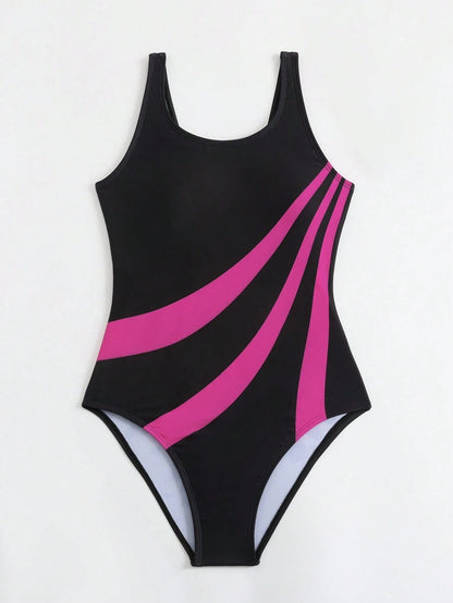 Swim SPRTY Summer Beach Women Splice Holiday Wear One-Piece Swimsuit