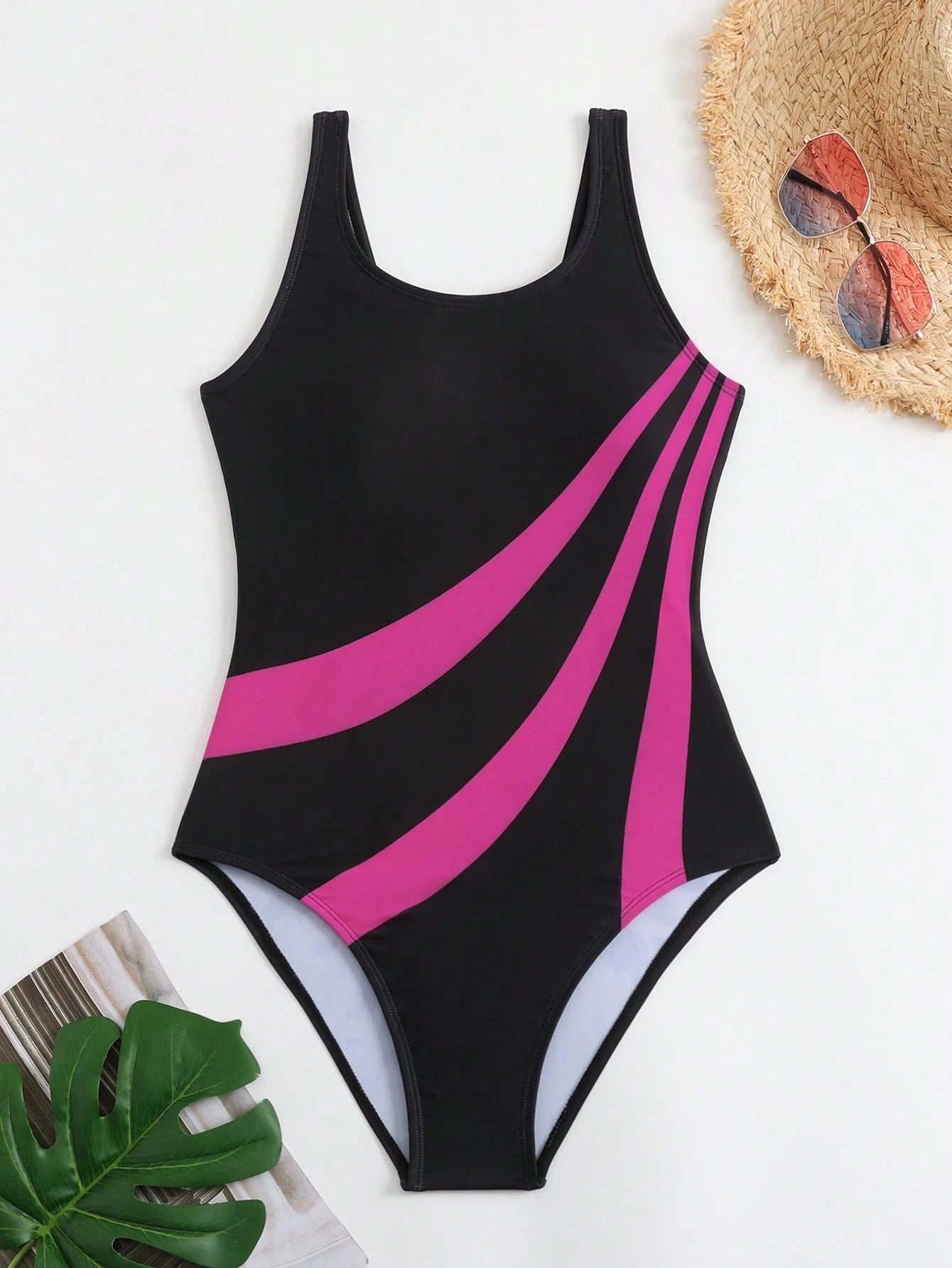 Swim SPRTY Summer Beach Women Splice Holiday Wear One-Piece Swimsuit