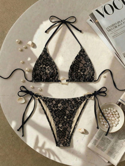 Swim SXY 2026 New Plus Size Sexy Lace Bikini 2 Pieces Set, Summer Beach Swimwear, European And American Cross-Border