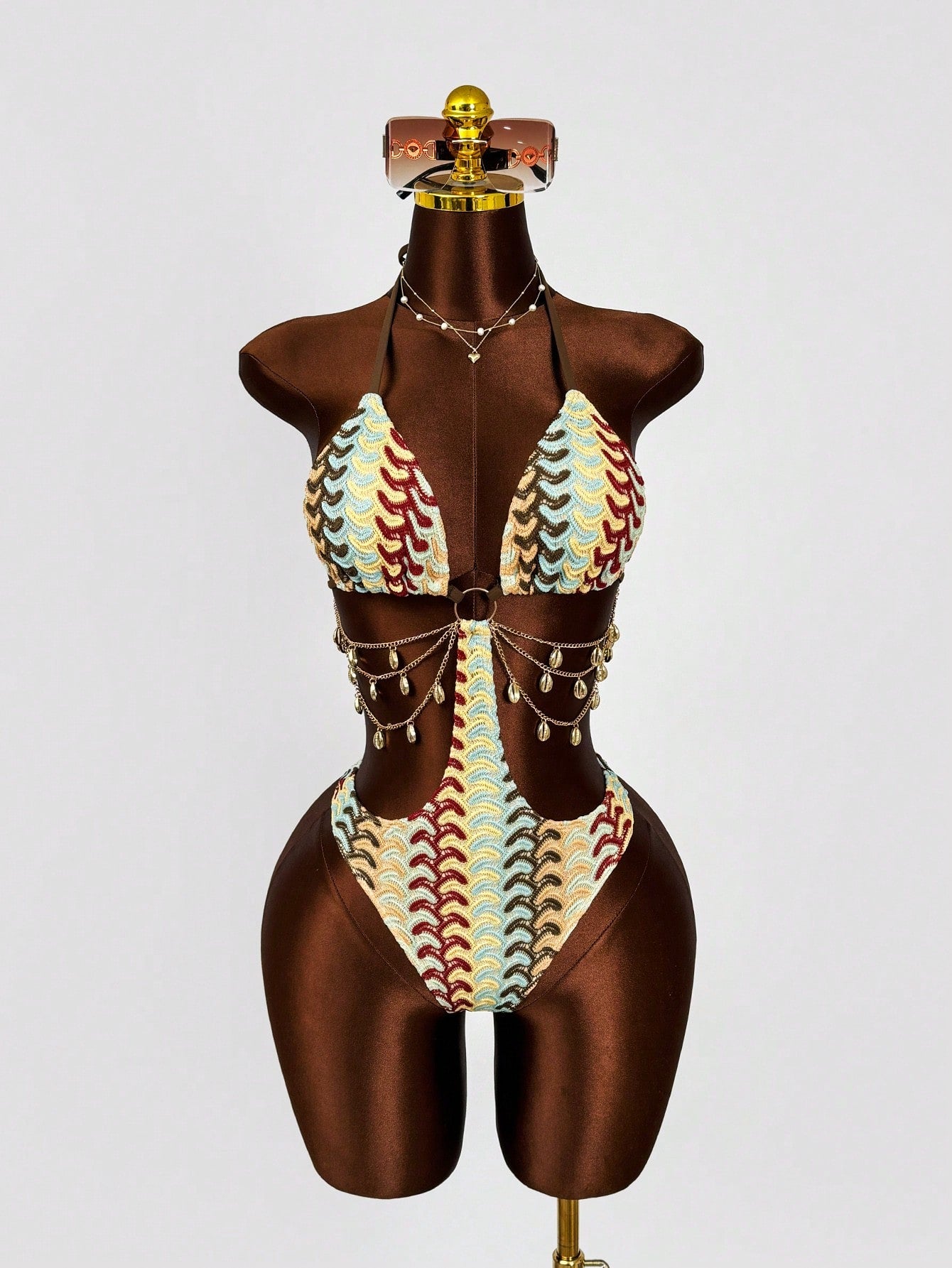 Swim SXY 2026 New Spring/Summer Women's One-Piece Metal Chain Decor Sexy Casual Swimsuit For Beach Vacation