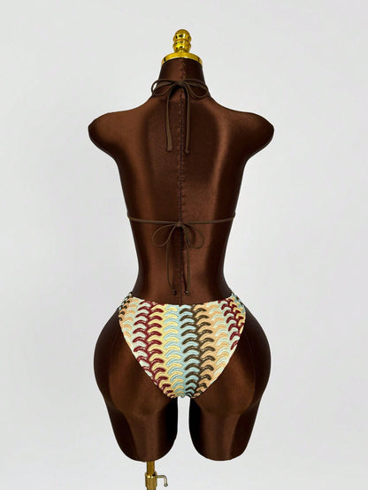 Swim SXY 2026 New Spring/Summer Women's One-Piece Metal Chain Decor Sexy Casual Swimsuit For Beach Vacation