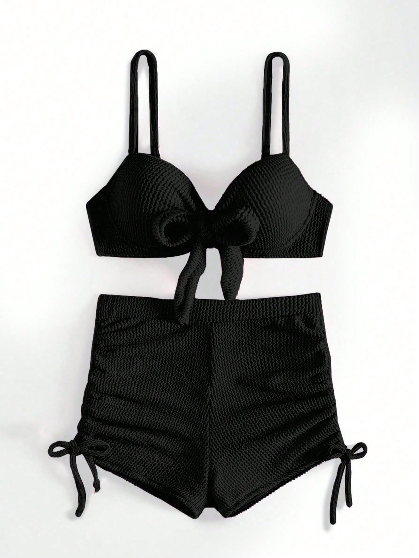 Swim SXY Summer Beach Women's Solid Color Textured Bikini Set