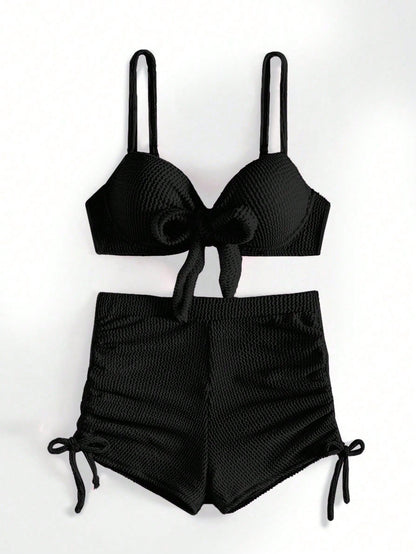 Swim SXY Summer Beach Women's Solid Color Textured Bikini Set