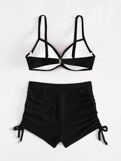 Swim SXY Summer Beach Women's Solid Color Textured Bikini Set