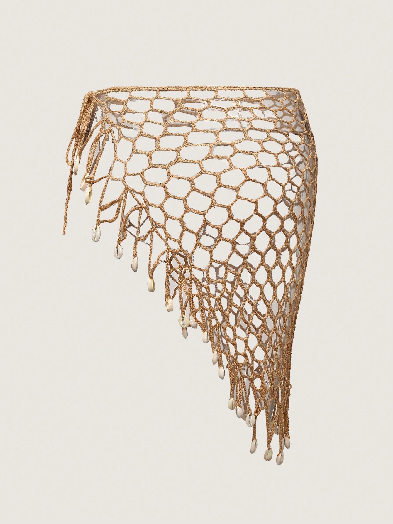 Swim Vcay Beach Style Hand-Crocheted Hollow Out Shell Pattern Cover Up Skirt Set For Summer Beach Vacation