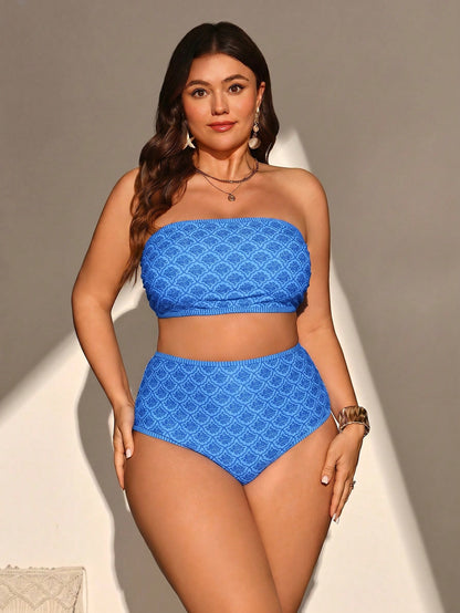 Swim Vcay Plus Size Allover Print Vacation Beach Swimwear Set