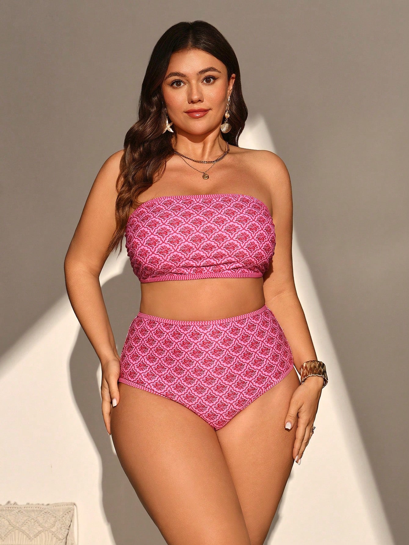 Swim Vcay Plus Size Allover Print Vacation Beach Swimwear Set