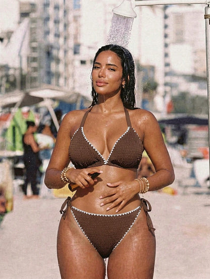 Swim Vcay Plus Size Contrast Color Trim Summer Bikini Set