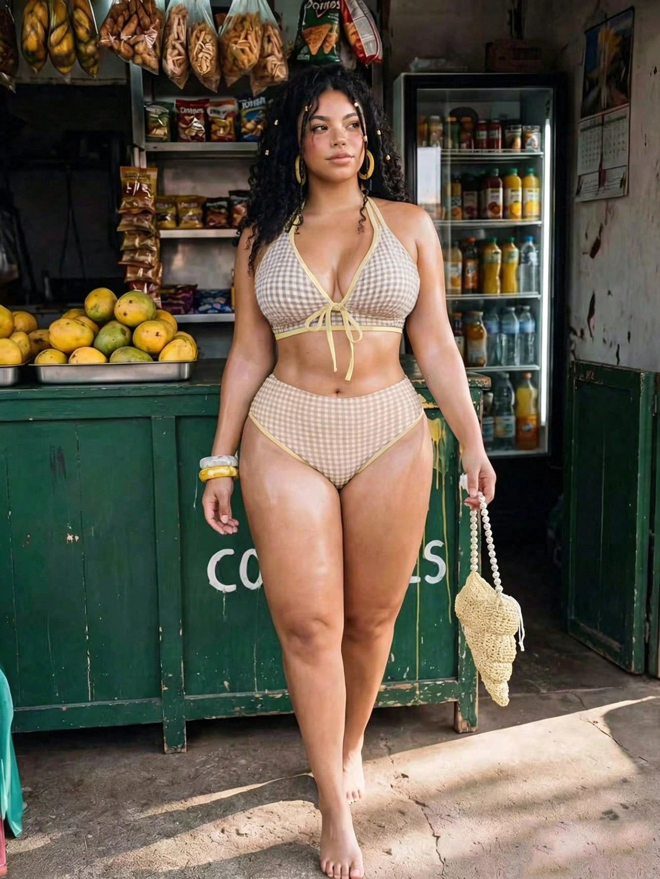 Swim Vcay Plus Size Women's 2-Piece Geometric Print Bikini Set,White Summer Modest Beach Holiday Vacation Bow High Waist High Leg Opening Swimwear