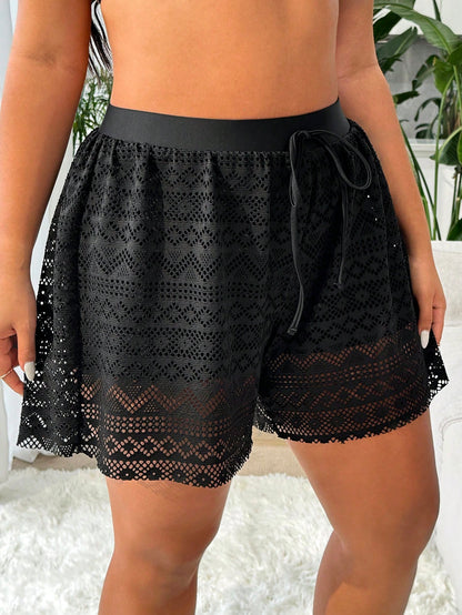 Swim Vcay Plus Size Women's Black High Elastic Special Fabric Casual Leisure Loose 2 In 1 Beach Pants For Summer Beach Vacation