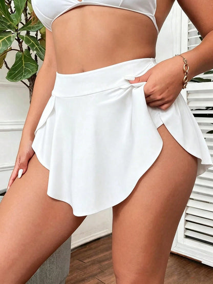 Swim Vcay Plus Size Women Solid Color Swim Skirt Bottom, Suitable For Summer Vacation