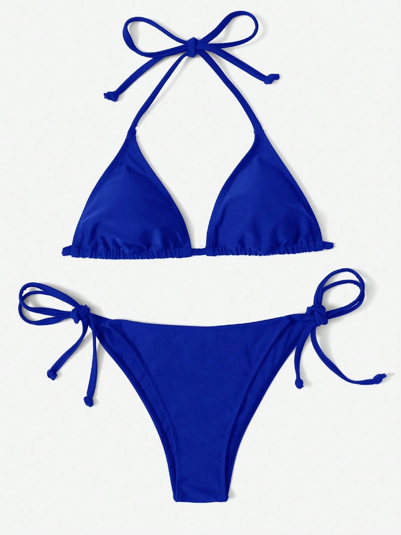 Swim Vcay Solid Color Halter Tie Front Bikini Swimwear, Suitable For Summer Beach