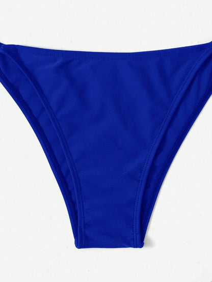 Swim Vcay Solid Color Halter Tie Front Bikini Swimwear, Suitable For Summer Beach